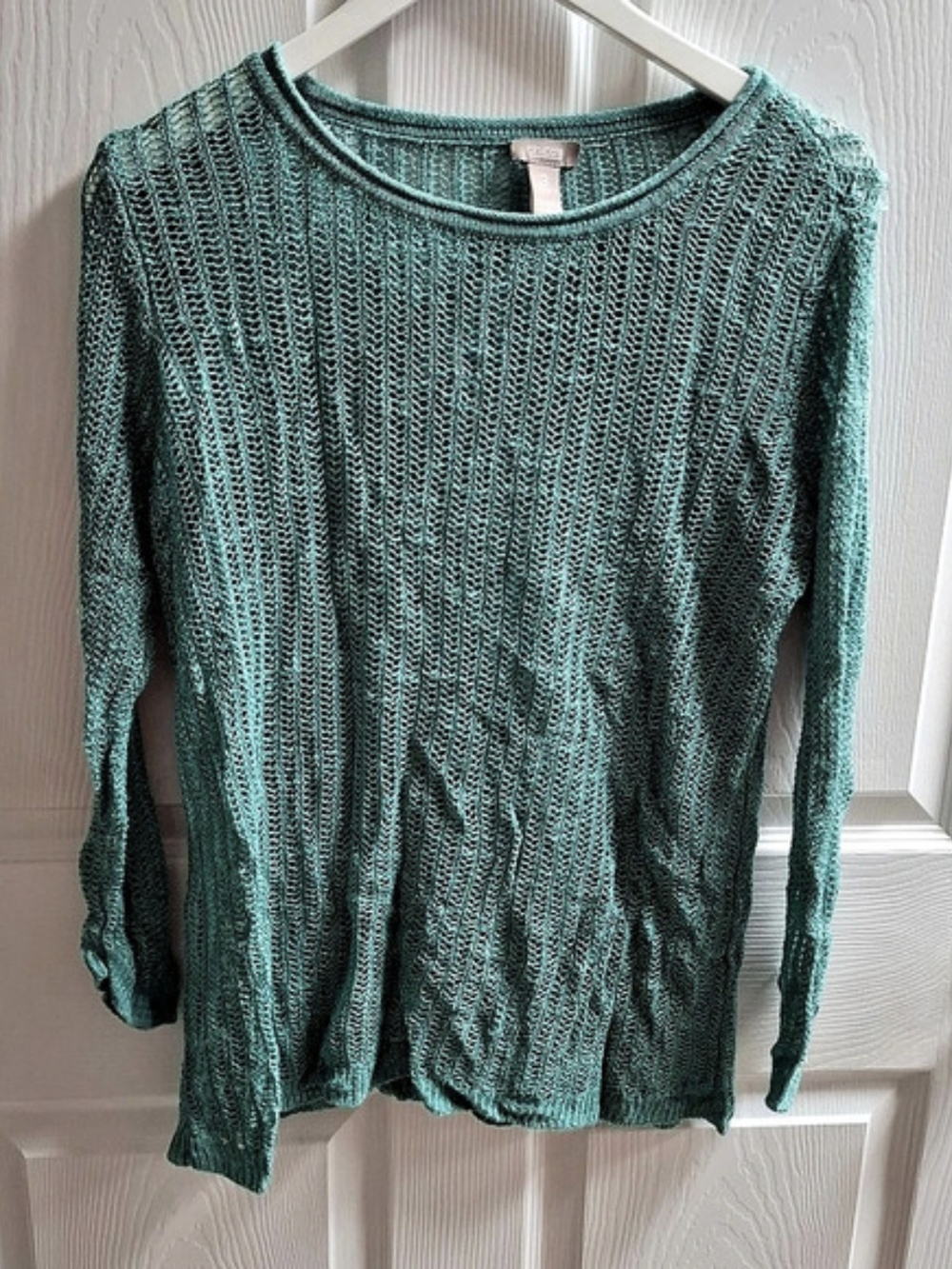 Chico's Open Knit Crewneck Sweater Green Size 3